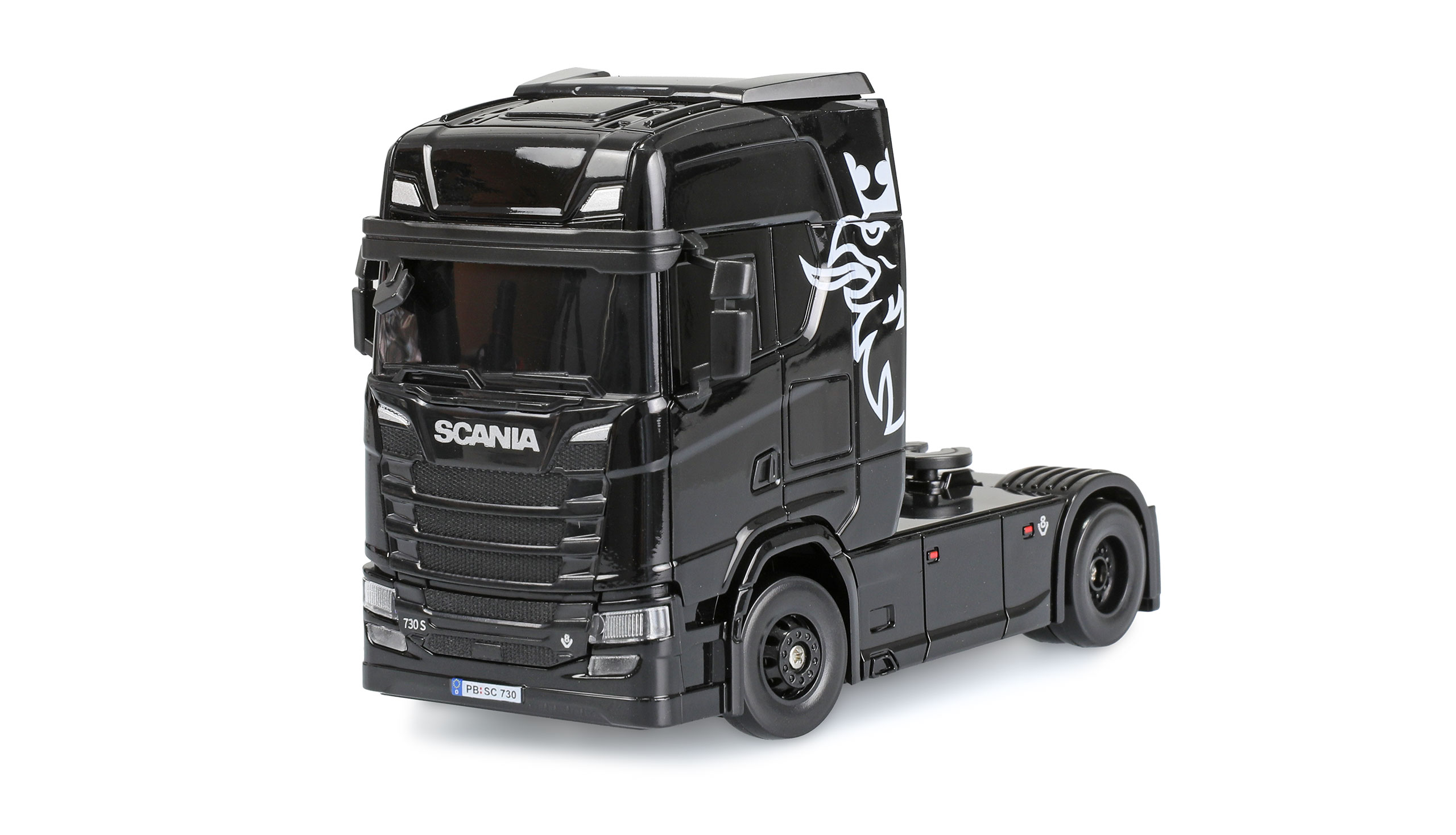Mini-Scania 730 S mit Kofferauflieger proportional 4WD 1:64 RTR schwarz