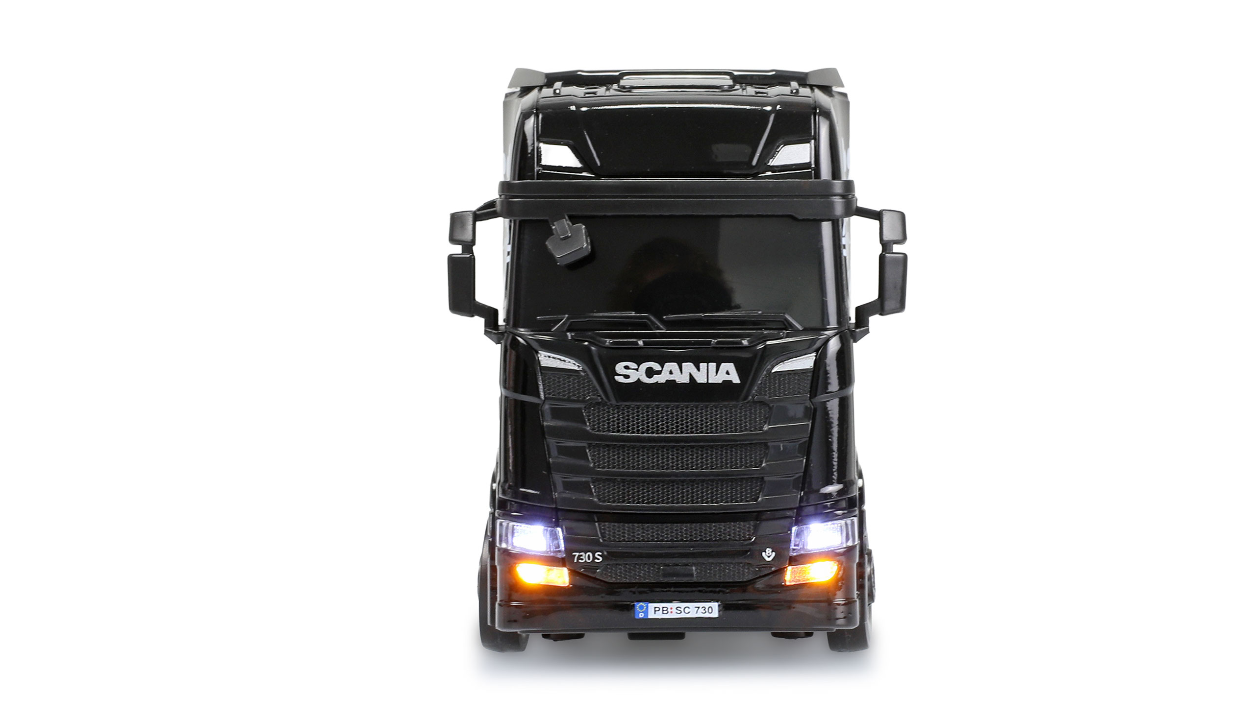 Mini-Scania 730 S mit Kofferauflieger proportional 4WD 1:64 RTR schwarz