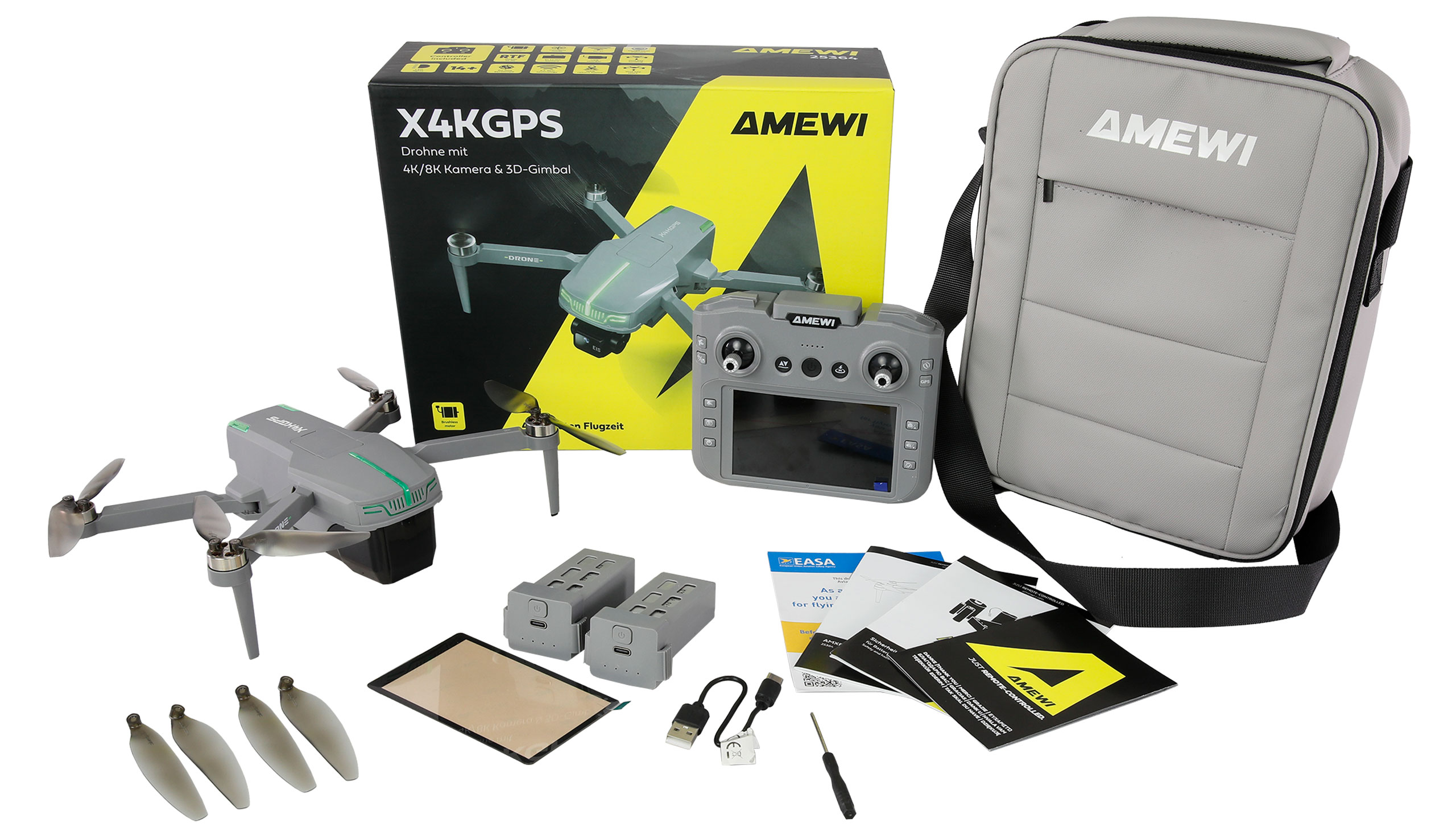 AMXFlight X4KGPS Brushless-Drohne mit 3D-Gimbal & 4K Kamera inkl. 2 Akkus 