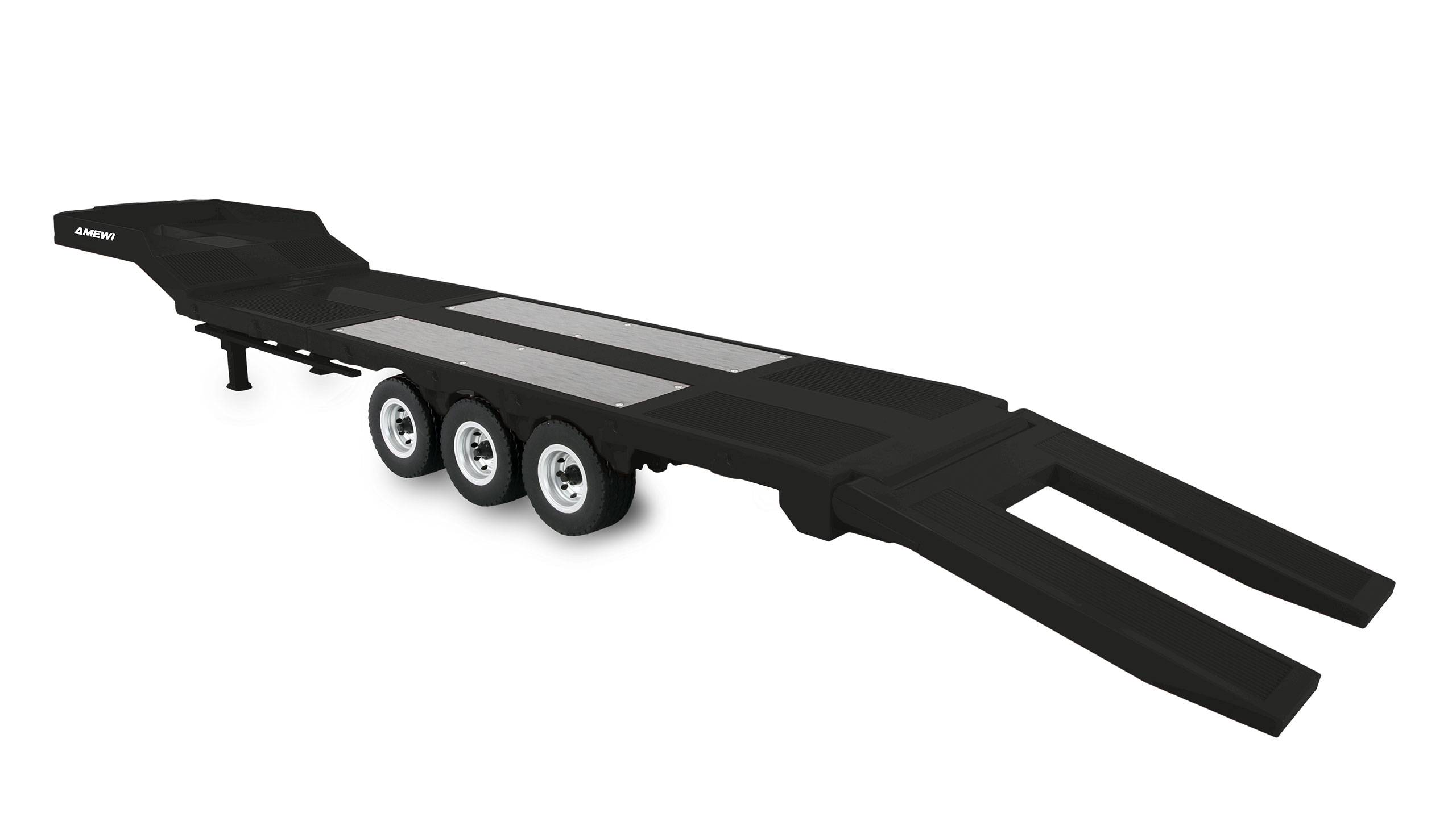 Tieflader-Sattelauflieger Dreiachser für Scania 1:18 schwarz 