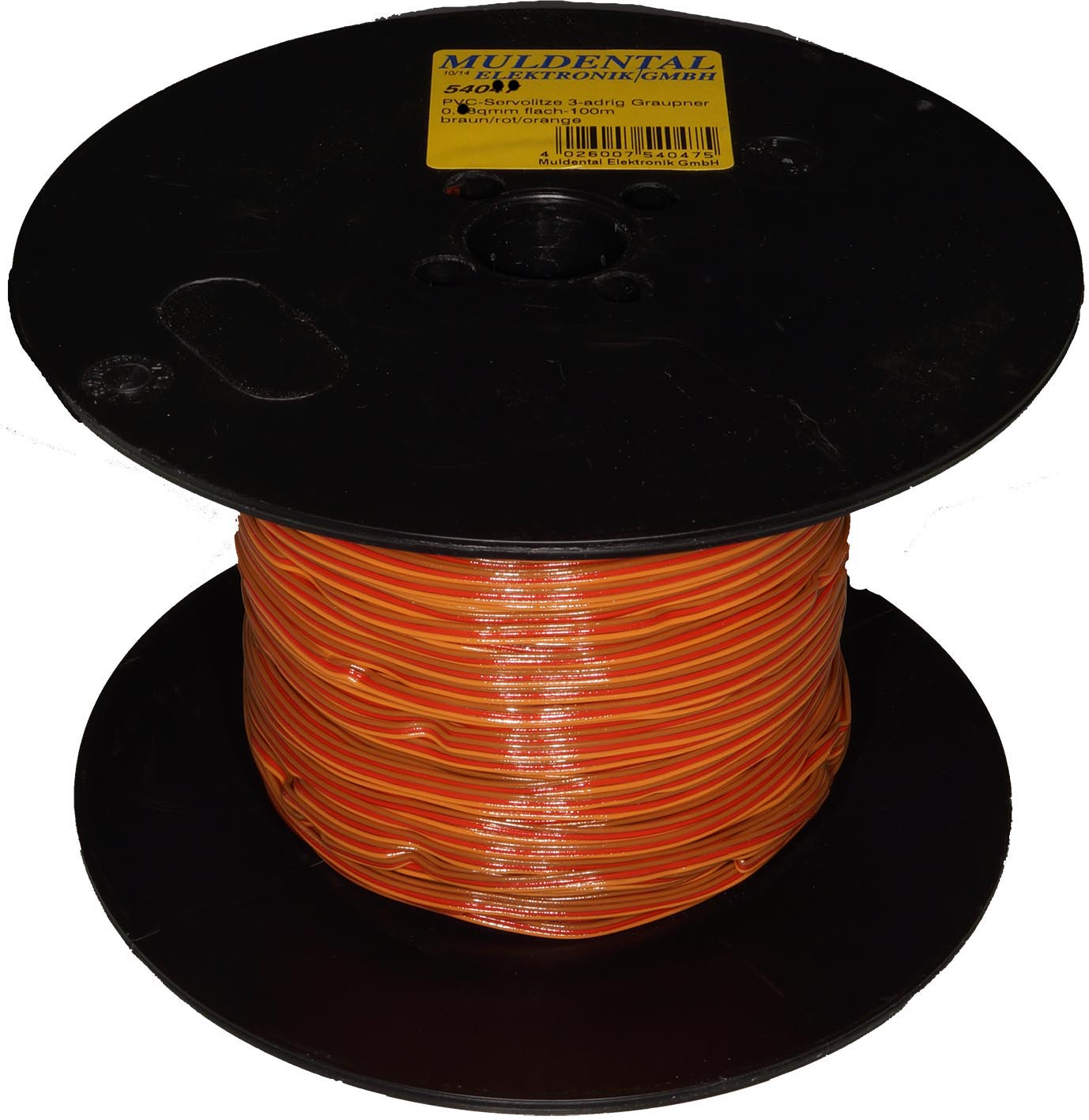 PVC-Servolitze 3-adrig flach,JR Premium 0,14 mm², 72 x 0,05 mm, hochflexibel 1 m, 1,1 x 3,3 mm, braun, rot, orange - Made in Germany -